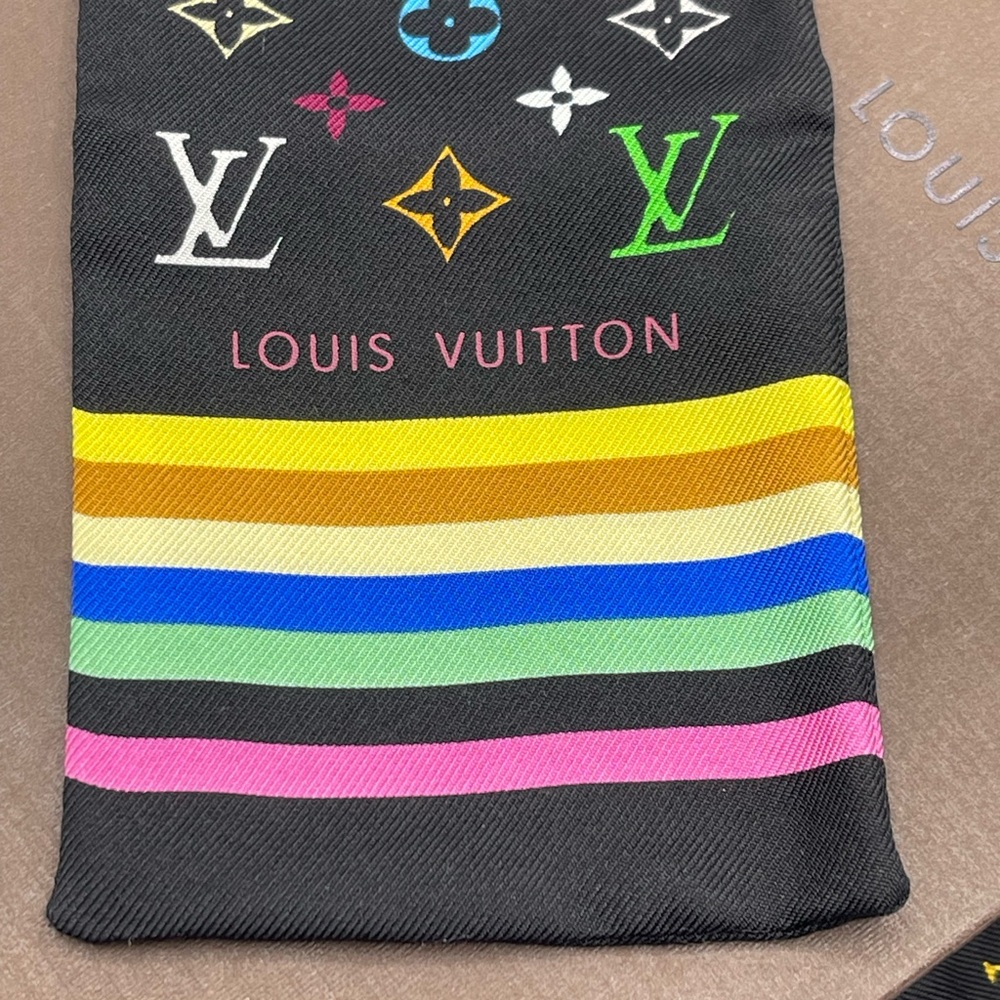 Louis Vuitton x Takashi Murakami Multicolor Noir Bandeau Neckerchief Scarf Wrap - Picture 14 of 15